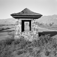 Manzanar Gatehouse Entrance gate, site of Manzanar concentration camp, Inyo County, California; 36°43'33.2