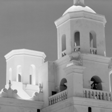 TK-80-BW-68-G Exterior, bell tower, Mission San Xavier Del Bac, Tucson, Arizona