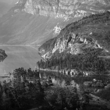 TK-87-BW-05A-G Headwaters of Lake Sherburne at sunrise, Glacier NP, Wyoming; 48°48'06.6