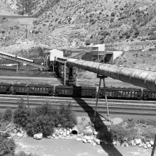 TK-87-BW-11A-G Coal (?) conveyor and trains, Helper, Carbon County, Utah